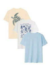 3pcs/Set Women's New Casual Colorful Letter, Seascape, Turtle, Crab, Shell, Jellyfish Graphic Print Round Neck Short Sleeve T-Shirt, Versatile For Women's Spring/Summer Vacation & Leisure Wear