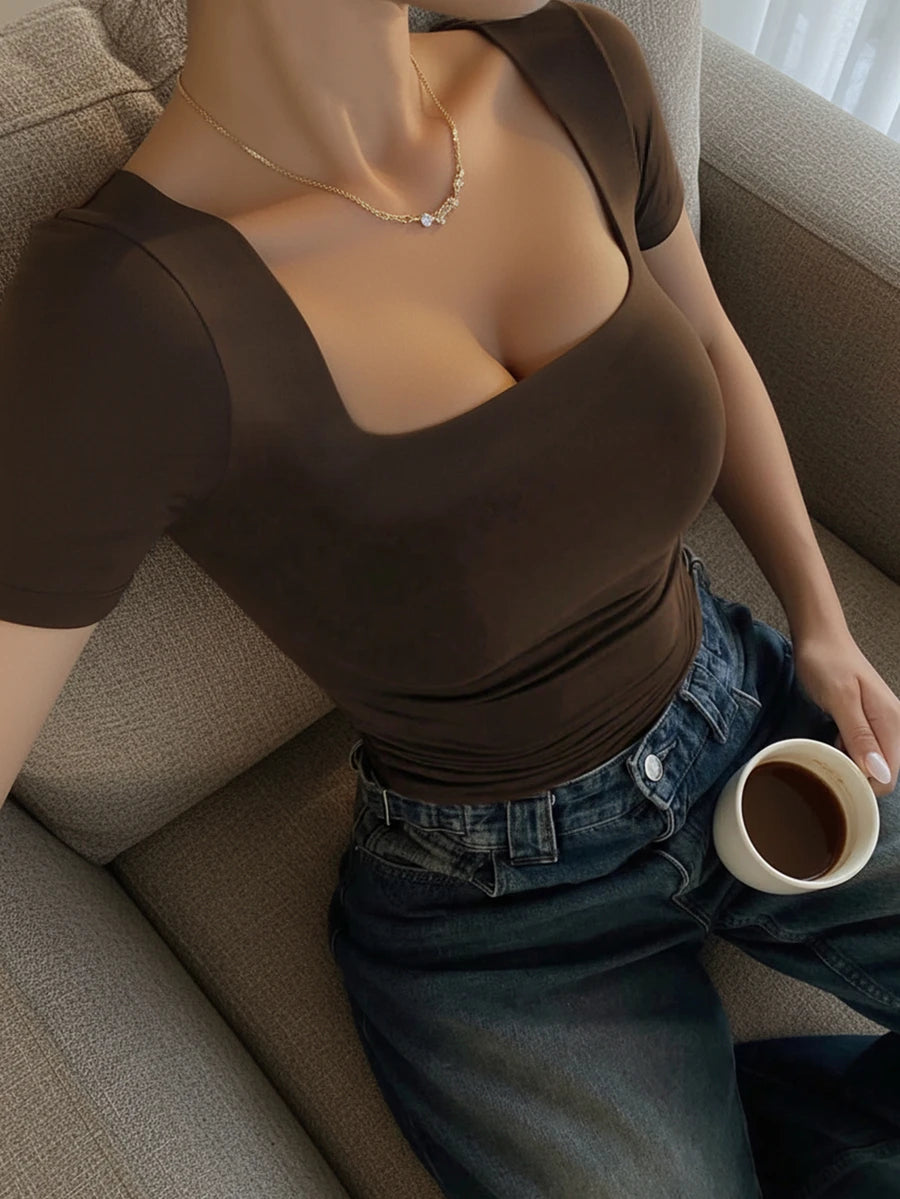 Casual Elegant Majica Kratkih Rukava sa Okruglim Izrezom