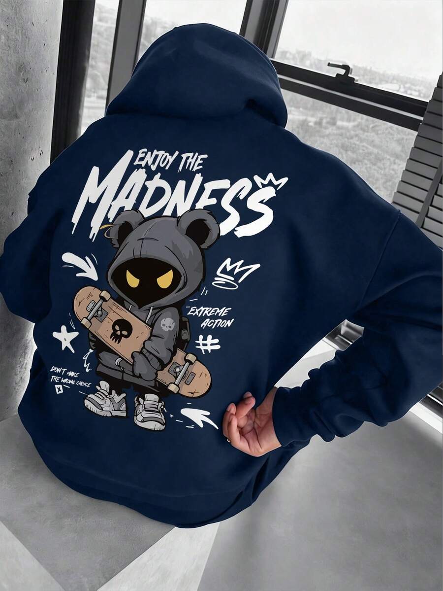 Muški ležerni modni street hoodie duks za ekstremne sportove sa crtanim printom