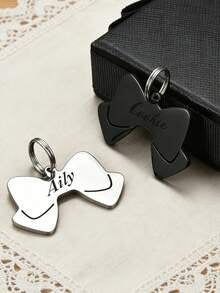 1pc Personalized Dog Tag, Pet ID Tag, Stainless Steel Bow Tie Dog Tag, Laser Engraved, Customized Dog Collar Tag, Pet Gift, Dog Name Plate, Personalized Bone Shaped Dog Tag, Engraved Dog Tag, Personalized Dog Tag, New Puppy Gift, Pet Christmas Gift, Christmas Gift, Holiday Vibe, Autumn Decor, Pet Lover, Fashionable & Chic, Compact & Cute, Playful Charm