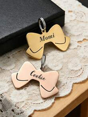 1pc Personalized Dog Tag, Pet ID Tag, Stainless Steel Bow Tie Dog Tag, Laser Engraved, Customized Dog Collar Tag, Pet Gift, Dog Name Plate, Personalized Bone Shaped Dog Tag, Engraved Dog Tag, Personalized Dog Tag, New Puppy Gift, Pet Christmas Gift, Christmas Gift, Holiday Vibe, Autumn Decor, Pet Lover, Fashionable & Chic, Compact & Cute, Playful Charm