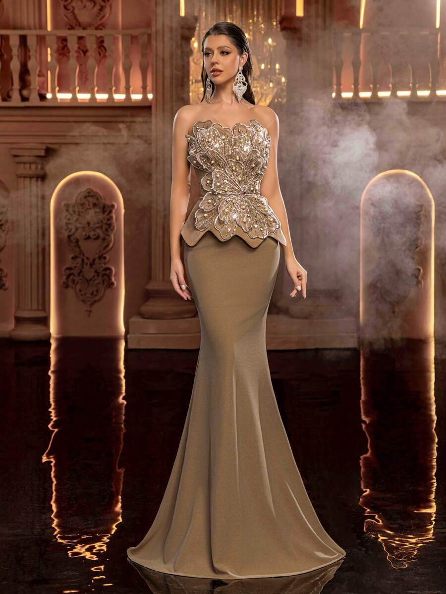 Elegantna luksuzna haljina od rastegljivog materijala sa perlicama