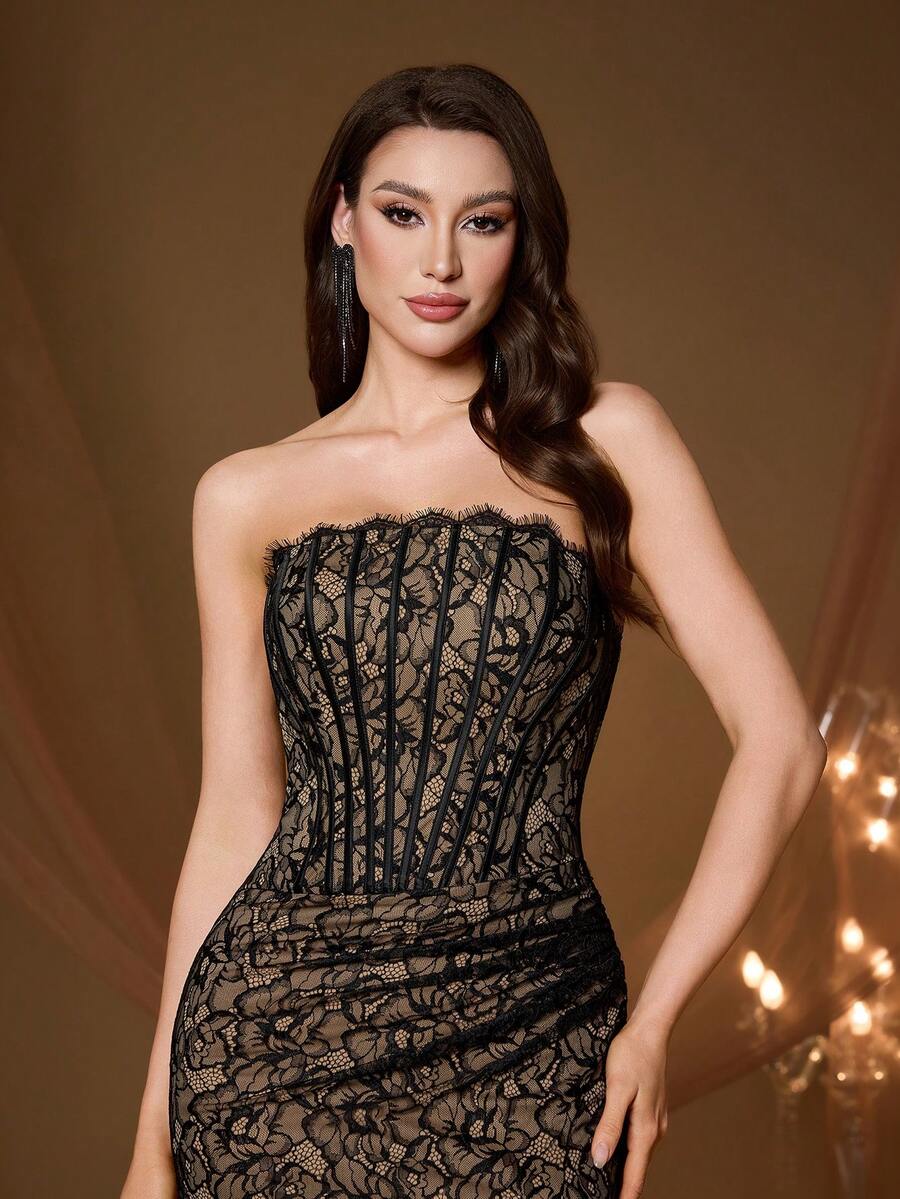 Elegantna uska korset haljina bez kaiševa, večernja haljina u stilu sirene