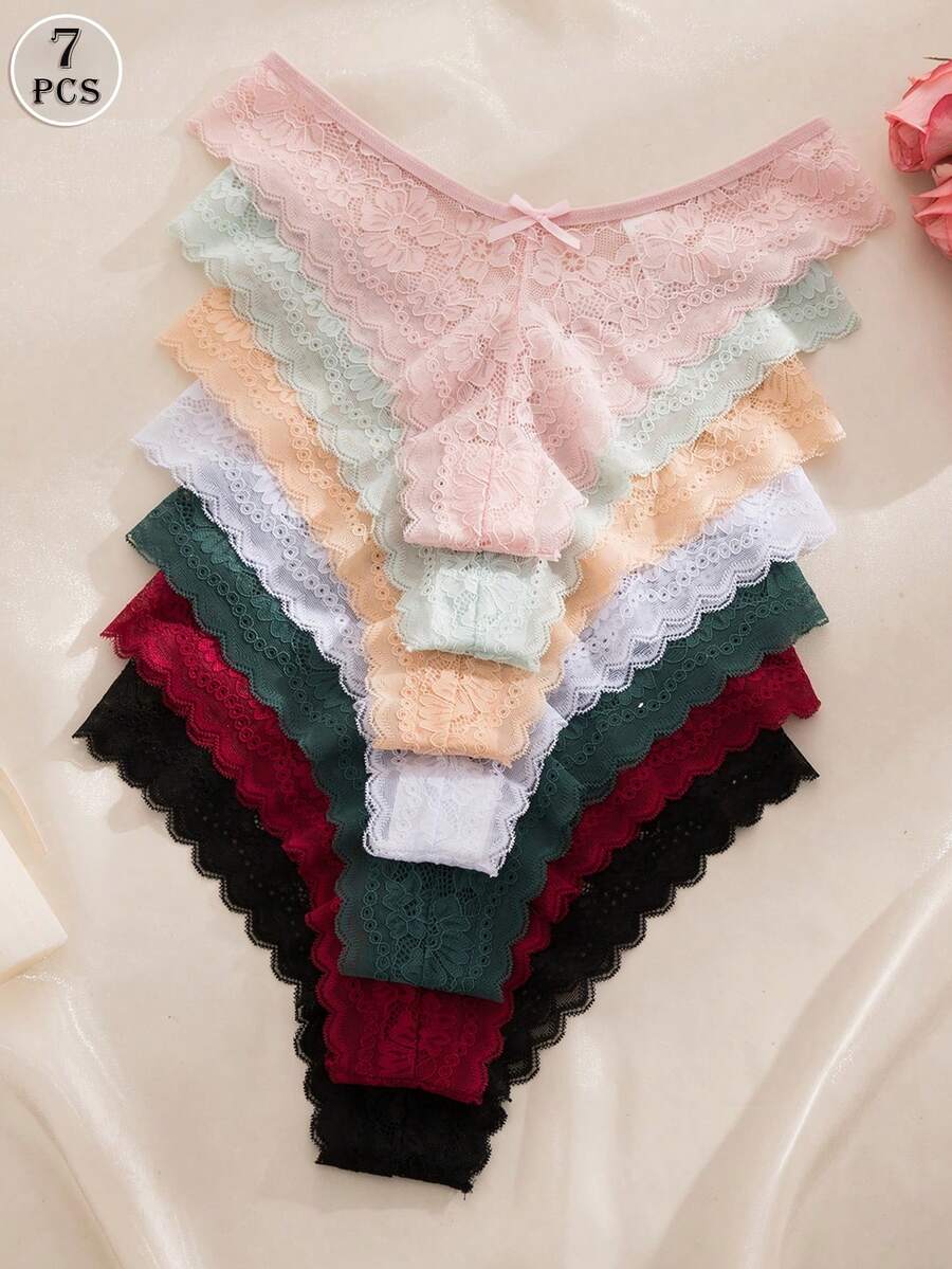 Elegantne ženske čipkaste gaćice trouglastog kroja, višebojne, 7 kom/set, seksi donji veš