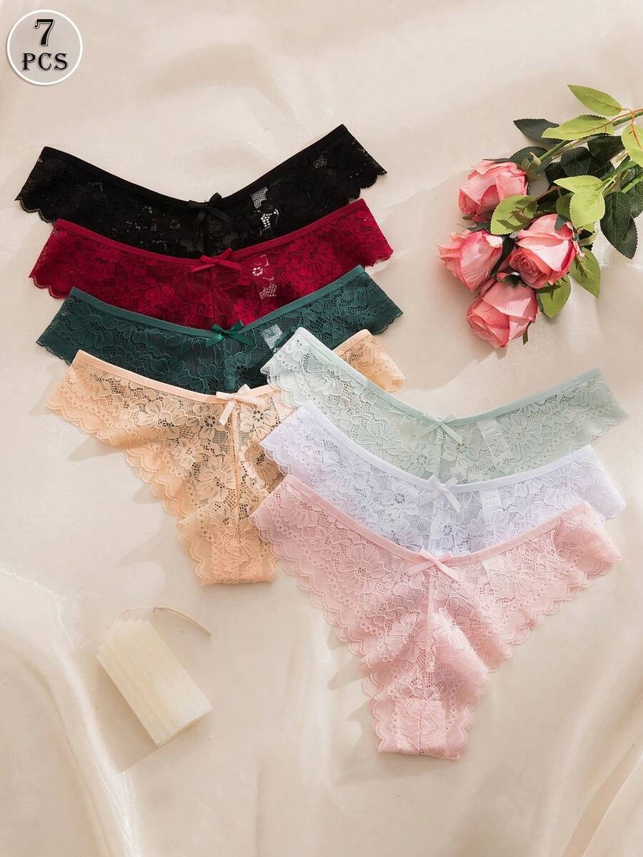 Elegantne ženske čipkaste gaćice trouglastog kroja, višebojne, 7 kom/set, seksi donji veš