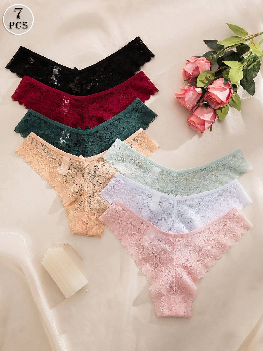Elegantne ženske čipkaste gaćice trouglastog kroja, višebojne, 7 kom/set, seksi donji veš