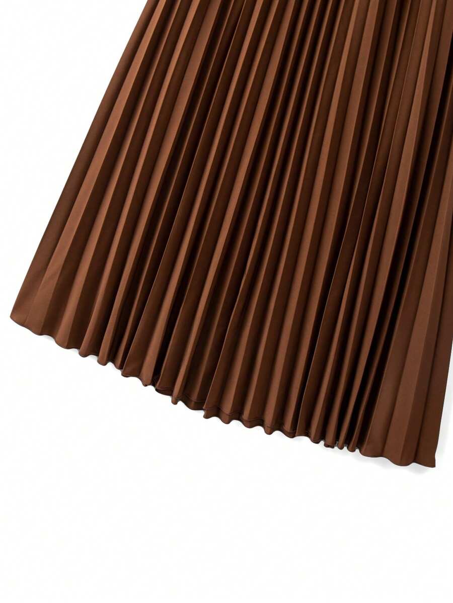 Ženska A-krojena plisirana suknja sa metalnom kopčom