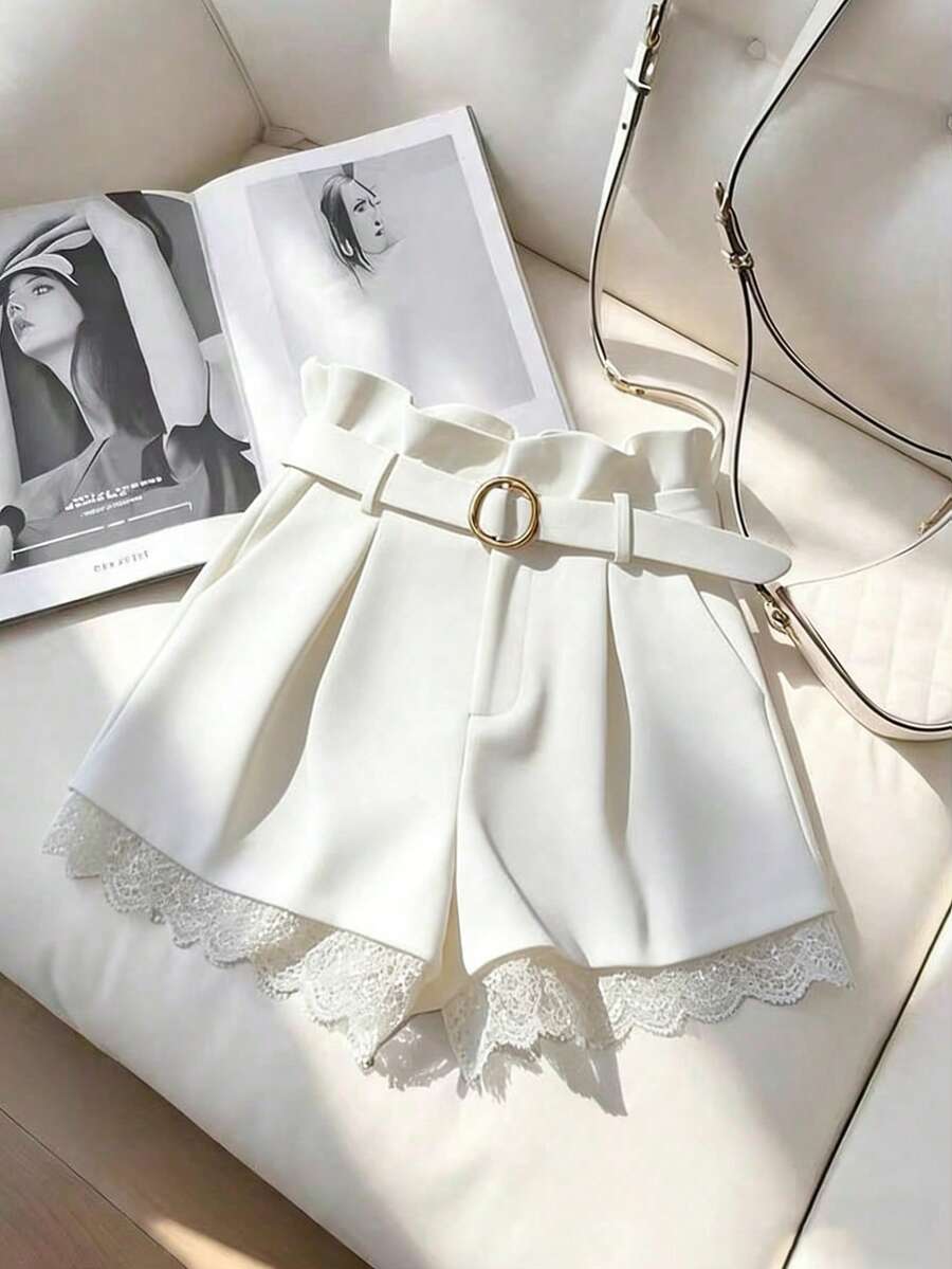Ženski Elegantni Šorts sa Čipkastim Umetkom