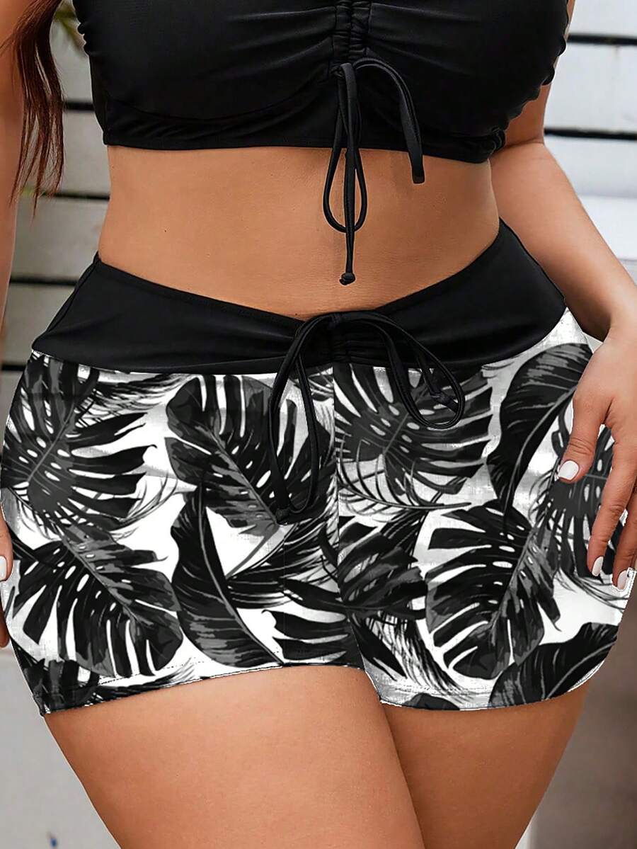 Plus size jednobojne sa patchwork printom, visokog struka sa perticom