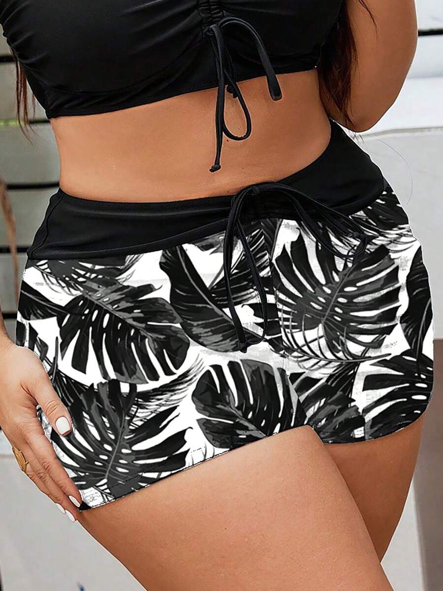Plus size jednobojne sa patchwork printom, visokog struka sa perticom