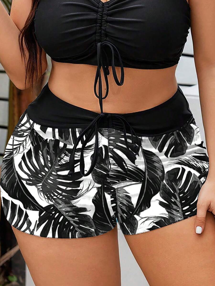 Plus size jednobojne sa patchwork printom, visokog struka sa perticom