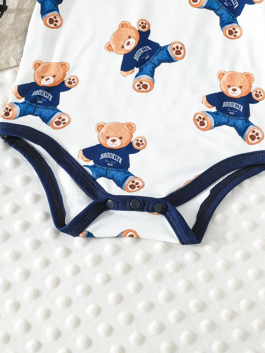3 kom/set bebi body majice sa slatkim printom patke, udobne i lake za oblačenje, kratkih rukava