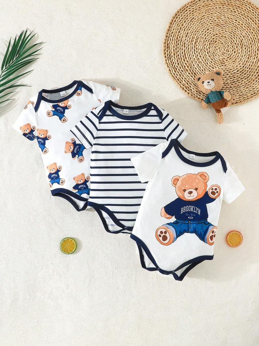 3 kom/set bebi body majice sa slatkim printom patke, udobne i lake za oblačenje, kratkih rukava