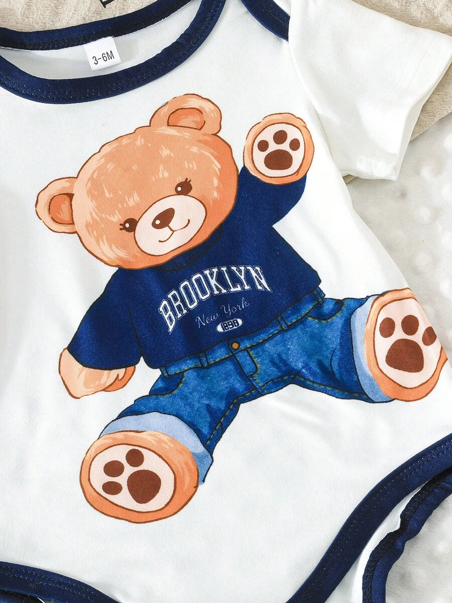 3 kom/set bebi body majice sa slatkim printom patke, udobne i lake za oblačenje, kratkih rukava