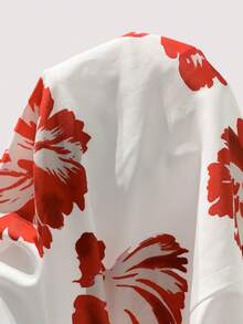 Balvessa Women's Floral Print Asymmetrical Shoulder Short Sleeve Blouse