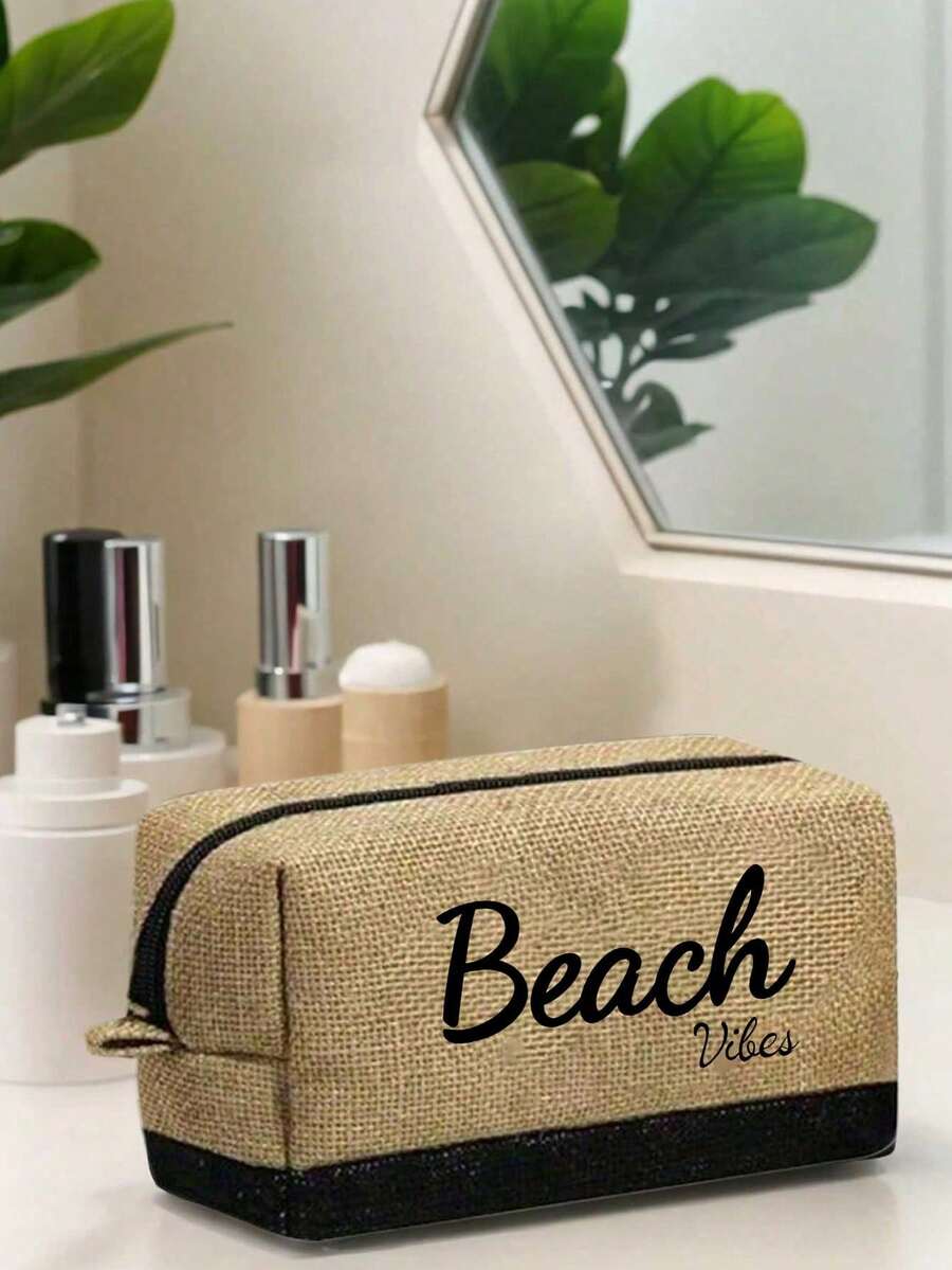 Crno-bež "Beach Please" set od 4 komada sa plažnom torbom
