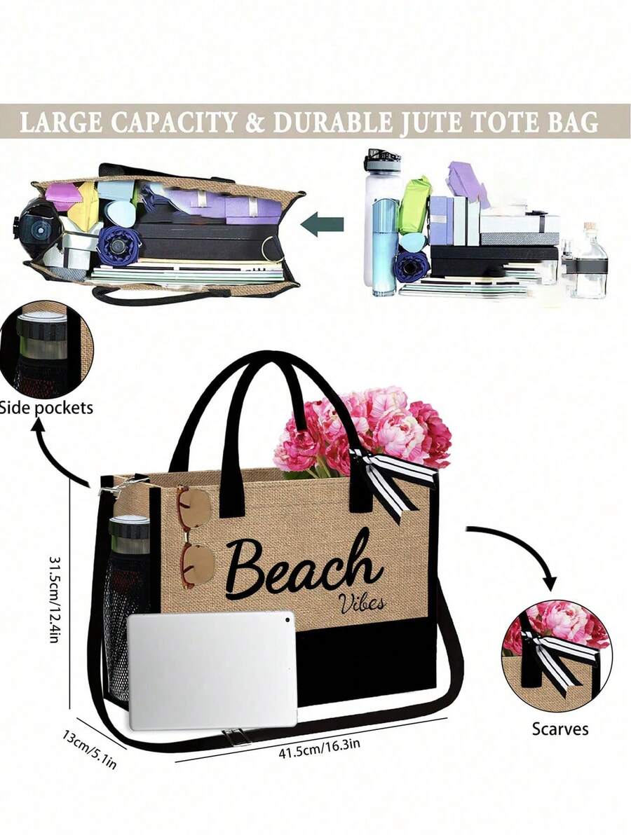 Crno-bež "Beach Please" set od 4 komada sa plažnom torbom