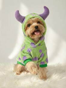 PETSIN 1pc Polka Dot Fleece Monster Costume Hoodie For Pets