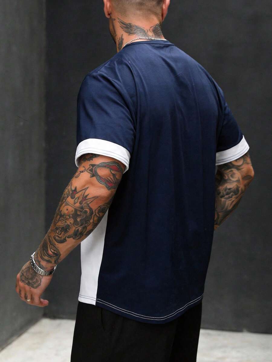 Muška ležerna letnja majica kratkih rukava sa okruglim izrezom i blok-bojama, streetwear stil