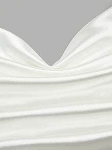 Franclia Women's Elegant White Summer Satin Camisole, Seductive Night Out Party Plunging Neckline Rhinestone Strap Decorated Draped Top, 2026 Ivory Cami