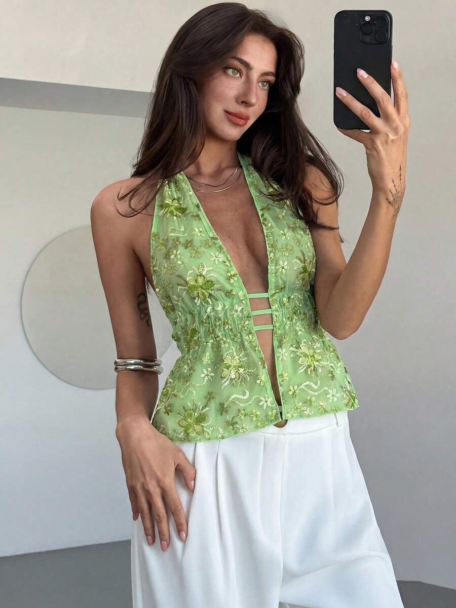 Halter Top Bez Leđa sa Šljokicama