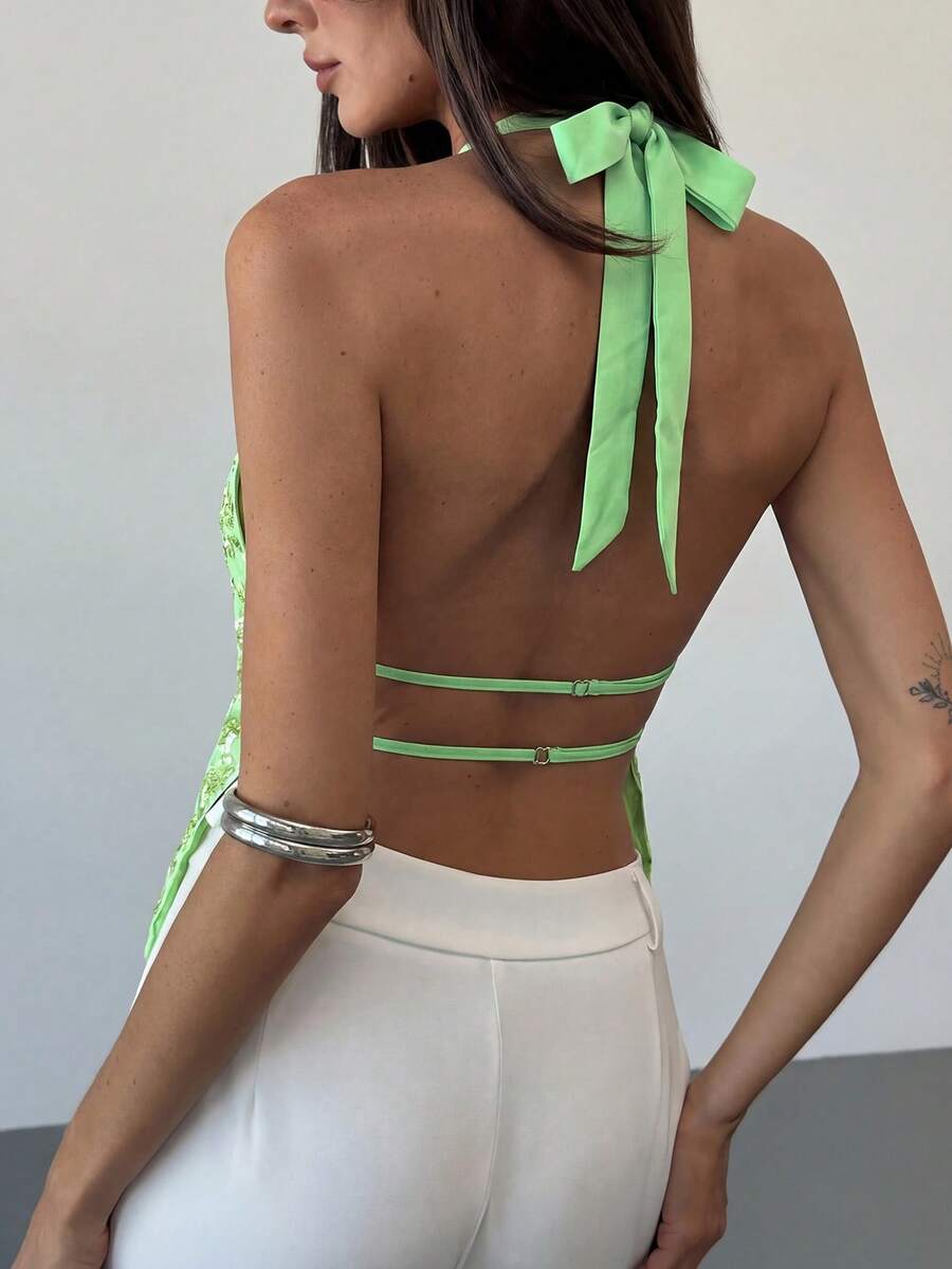 Halter Top Bez Leđa sa Šljokicama