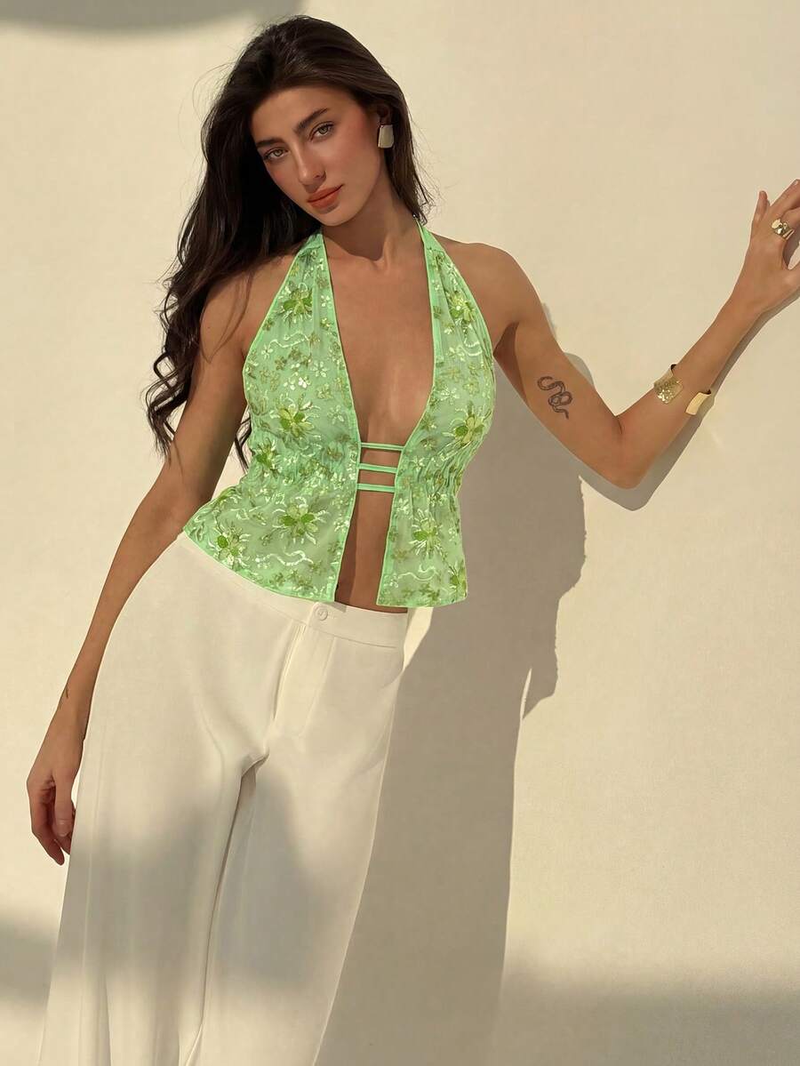 Halter Top Bez Leđa sa Šljokicama
