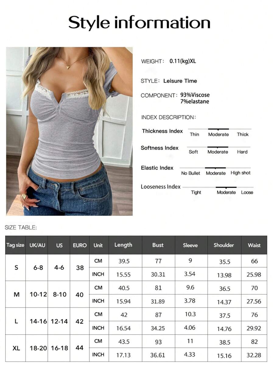 Ženska letnja majica sa čipkastim umetkom i kvadratnim izrezom – slim fit