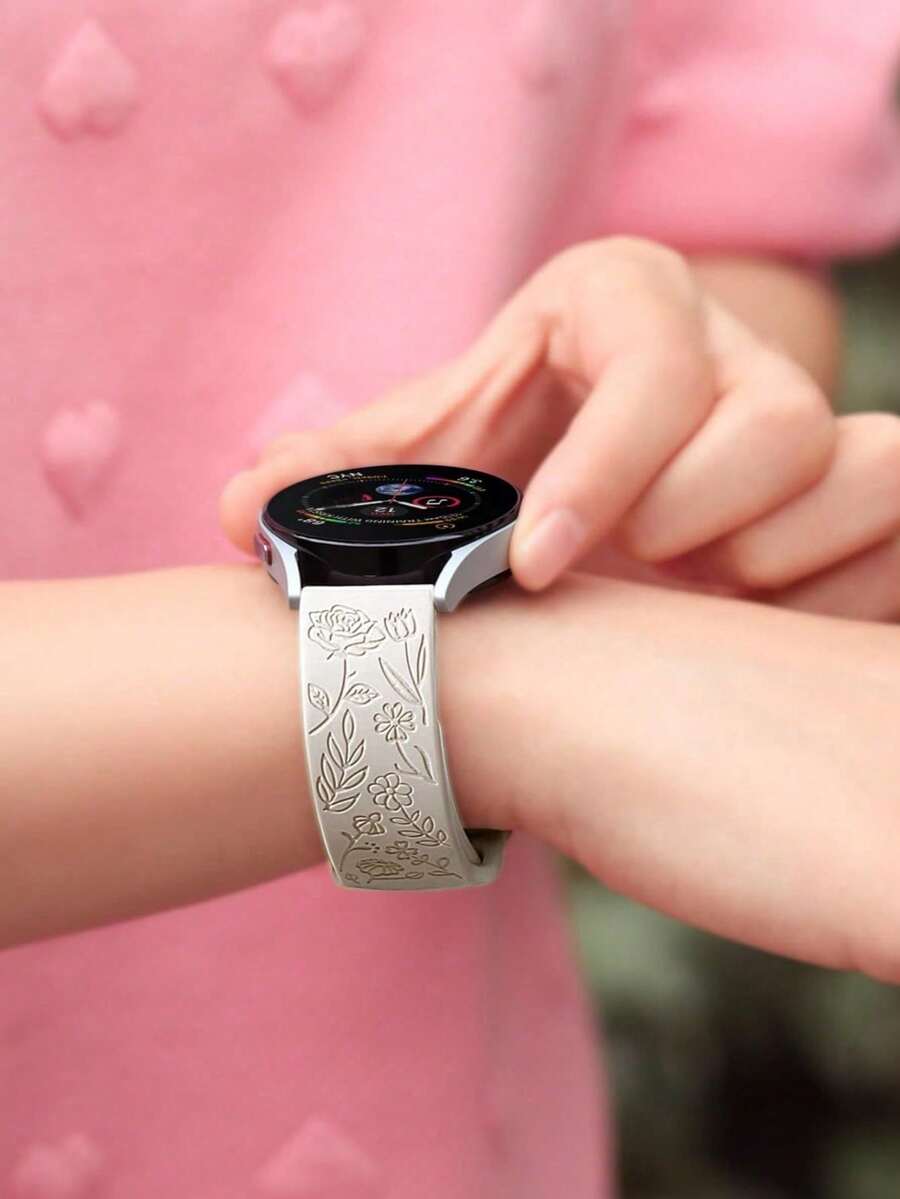 20mm dvobojna silikonska narukvica za sat sa cvetnim reljefom, kompatibilna sa Samsung Galaxy Watch 7 6 5 4 40mm 44mm/5 Pro/6 Classic 47mm/Watch 4 Classic/Active 2, 45mm/Watch 3/Watch 4 Classic 42mm 46mm Watch 6 47mm 43mm