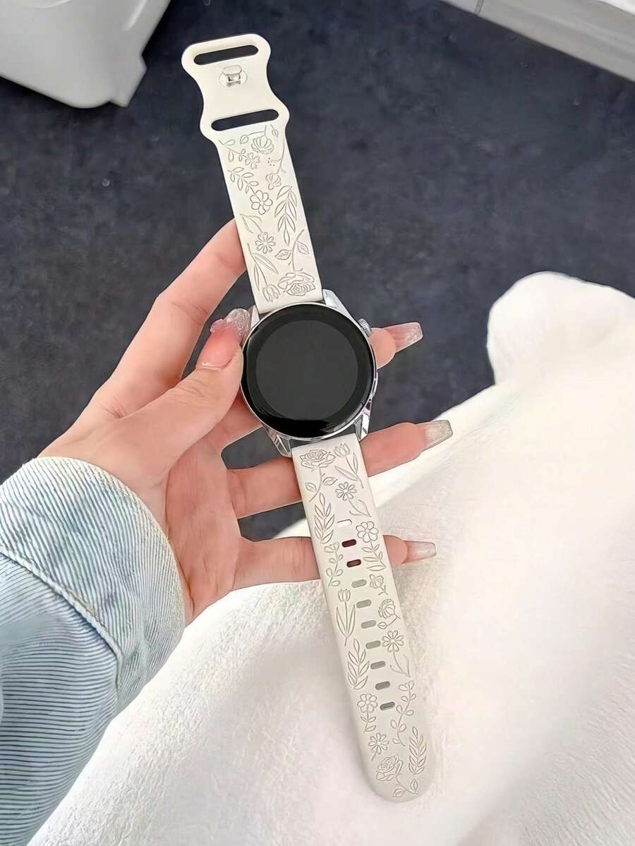 20mm dvobojna silikonska narukvica za sat sa cvetnim reljefom, kompatibilna sa Samsung Galaxy Watch 7 6 5 4 40mm 44mm/5 Pro/6 Classic 47mm/Watch 4 Classic/Active 2, 45mm/Watch 3/Watch 4 Classic 42mm 46mm Watch 6 47mm 43mm