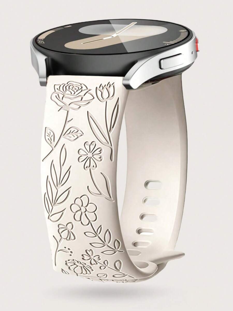 20mm dvobojna silikonska narukvica za sat sa cvetnim reljefom, kompatibilna sa Samsung Galaxy Watch 7 6 5 4 40mm 44mm/5 Pro/6 Classic 47mm/Watch 4 Classic/Active 2, 45mm/Watch 3/Watch 4 Classic 42mm 46mm Watch 6 47mm 43mm