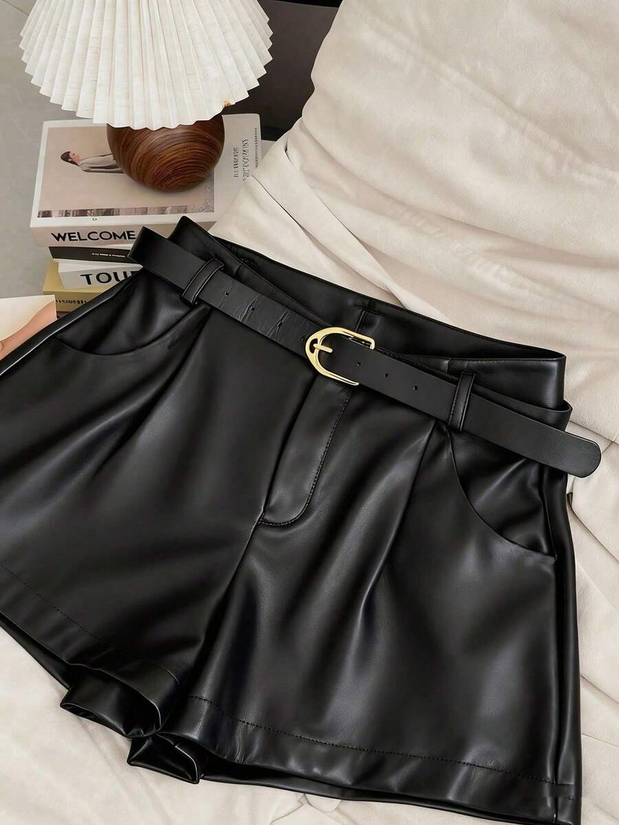 Ženski kratak šorts od PU kože,
