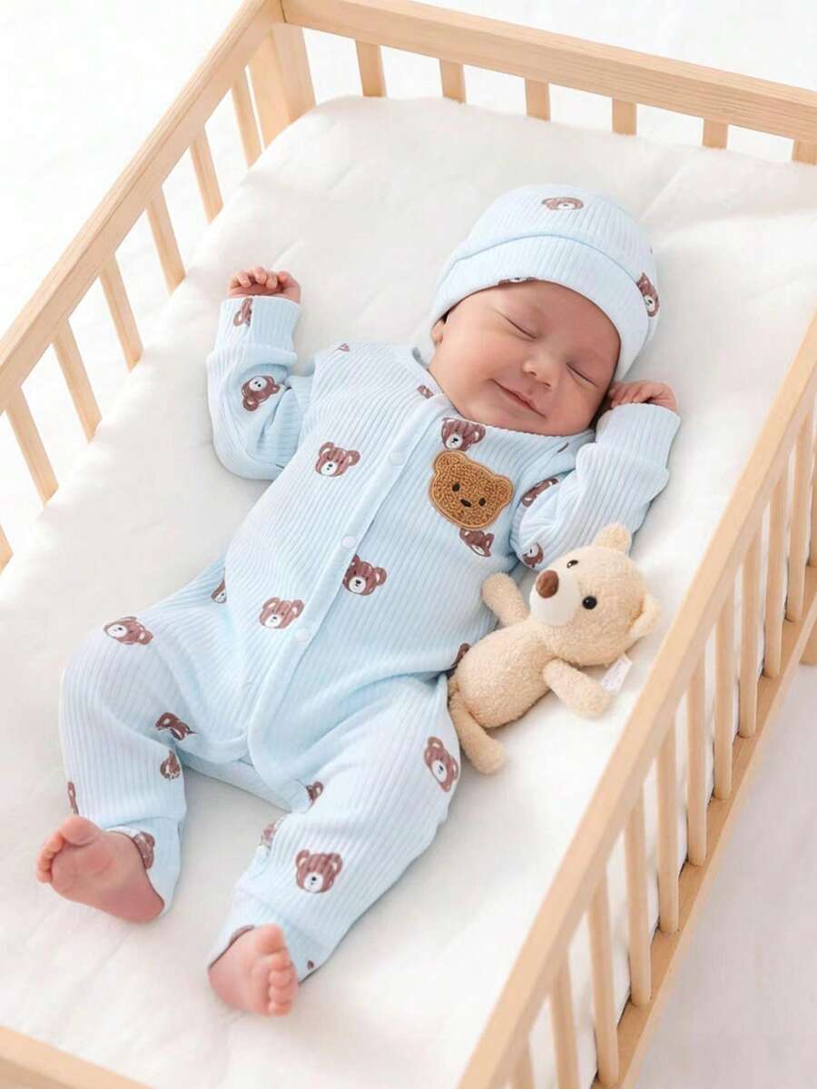 Kombinezon sa kapom, beli panda, zeleni avokado, plavi medved, slatki crtani print, mekan i udoban