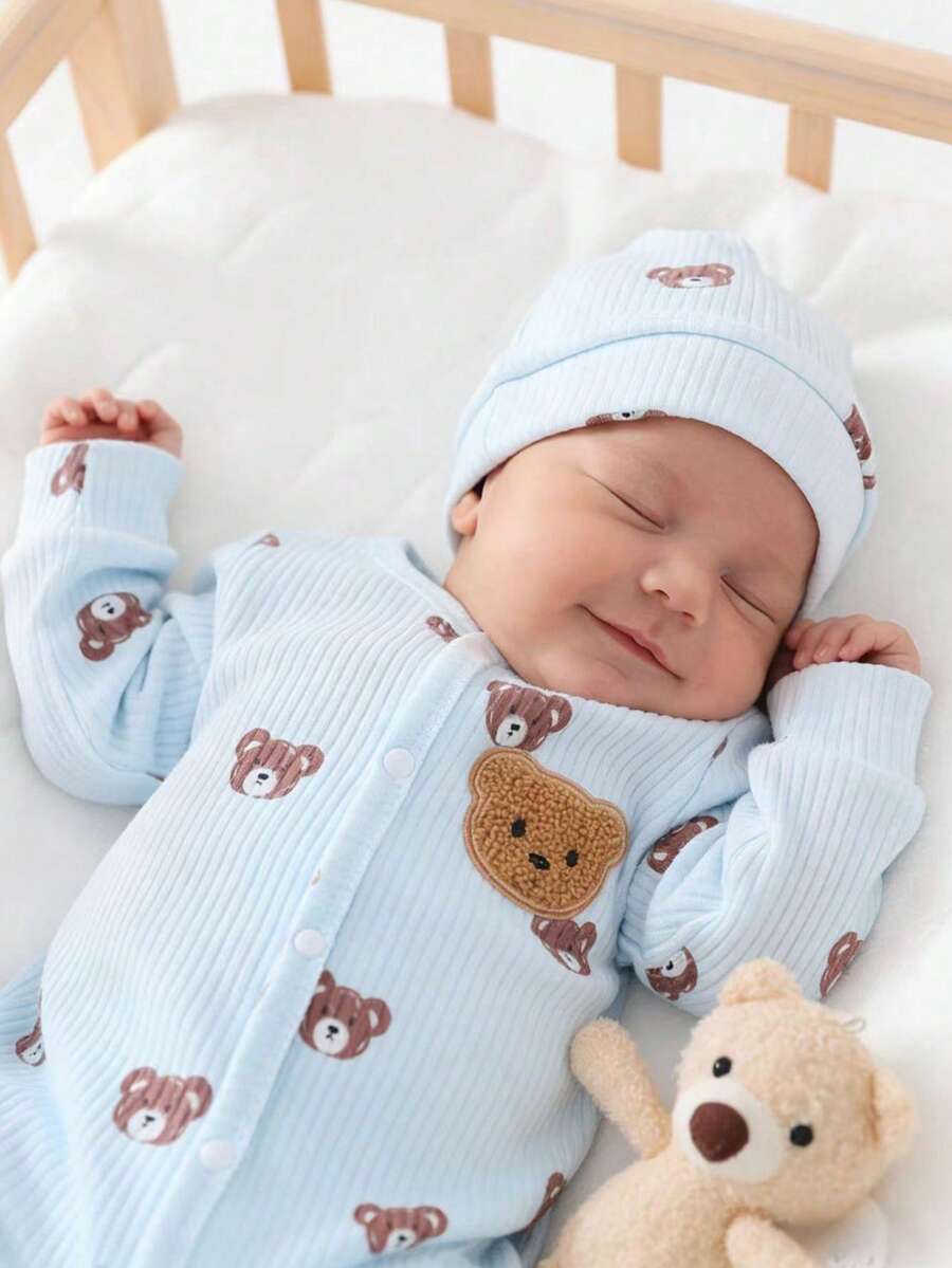 Kombinezon sa kapom, beli panda, zeleni avokado, plavi medved, slatki crtani print, mekan i udoban