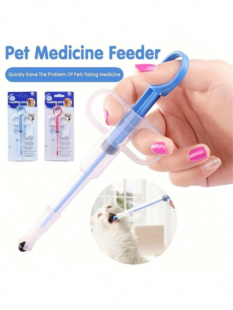 1 Pc Random Color Pet Medicine Feeder, Pet Medicine Tablet Syringe, Soft-Tip Dual-Purpose Feeder, Pill Shooter, Double-Needle Feeding Dispenser Tool