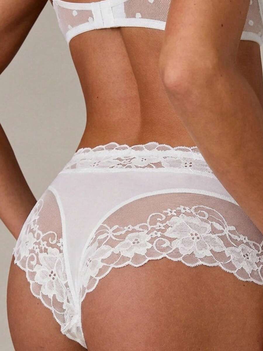 Ženske jednobojne bikini gaćice sa čipkastim umetkom