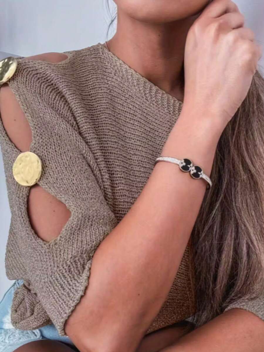 Ženski široki ležerni šik polutransparentni minimalistički pleteni džemper