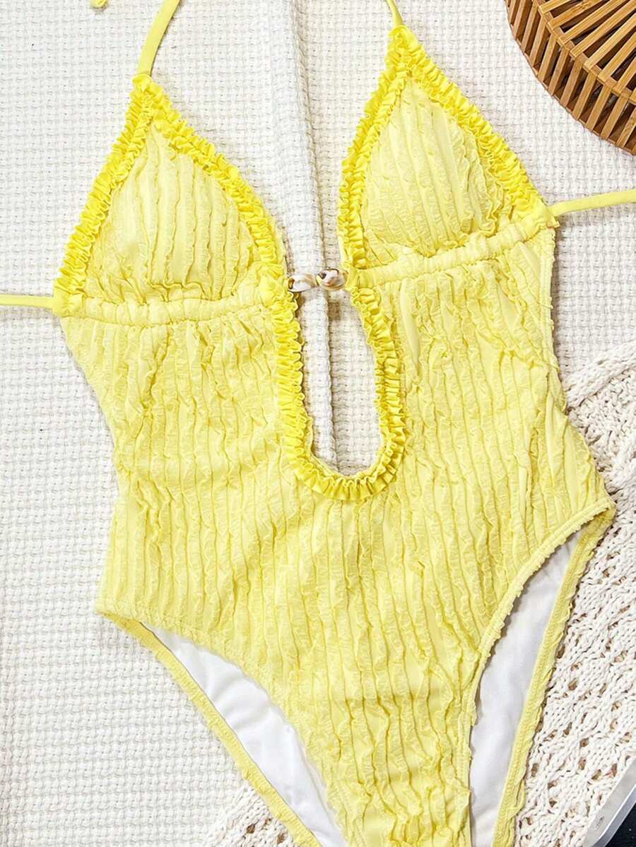 Ruffle Trim Jednodelni Kupaći Kostim Bikini