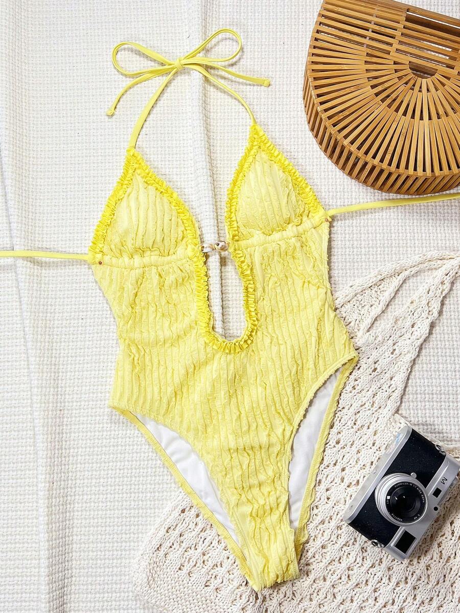 Ruffle Trim Jednodelni Kupaći Kostim Bikini