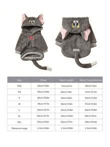 TOM & JERRY X PETSIN 1pc Embroidered 3D Ear D Ration Cute Double Sided Plush Hooded Dog Hoodie, Warm & Comfortable, Perfect For Cozy Indoor Cuddles Or Chilly Outdoor Evening Walks