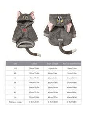 TOM & JERRY X PETSIN 1pc Embroidered 3D Ear D Ration Cute Double Sided Plush Hooded Dog Hoodie, Warm & Comfortable, Perfect For Cozy Indoor Cuddles Or Chilly Outdoor Evening Walks