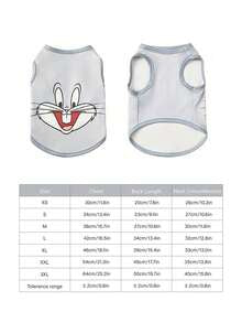 LOONEY TUNES X PETSIN PETSIN 1pc Cute Happy Rabbit Cartoon Print Gray Pet Vest