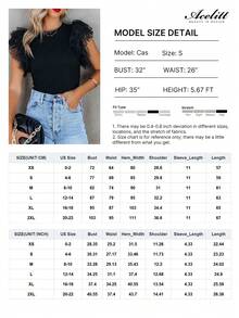 Acelitt Summer Simple Solid Color Mesh Ruched Hem Patchwork Crew Neck Pullover Blouse, Casual Everyday Wear Black