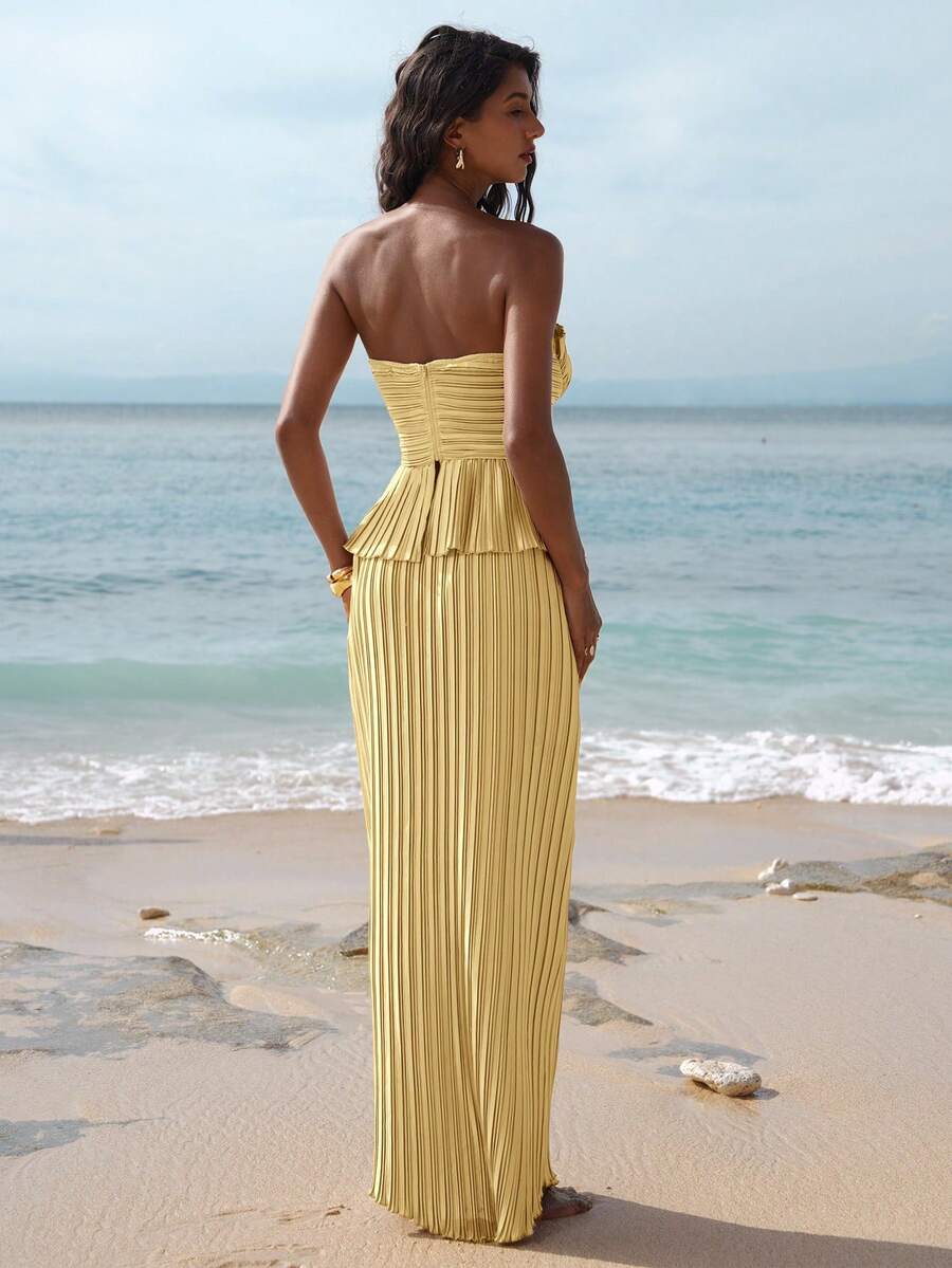 Ženski  Claret Bandeau Top & Suknja sa Visokim Strukom i Sirena Porubom