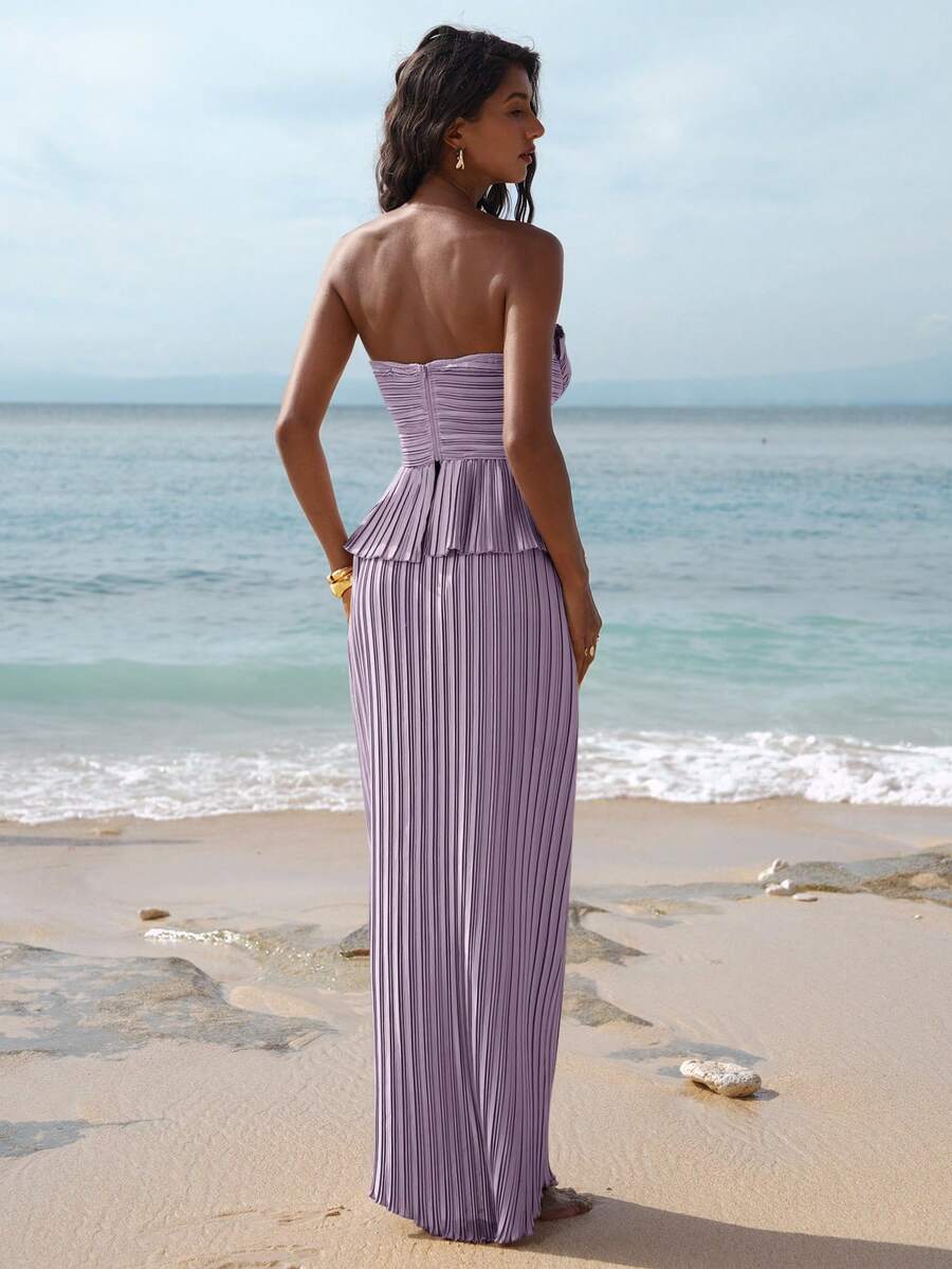 Ženski  Claret Bandeau Top & Suknja sa Visokim Strukom i Sirena Porubom