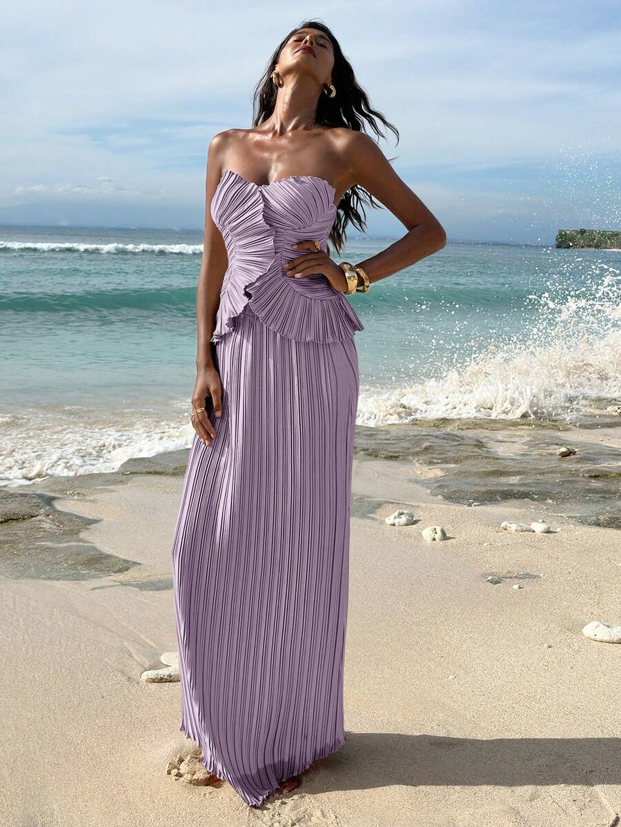 Ženski  Claret Bandeau Top & Suknja sa Visokim Strukom i Sirena Porubom