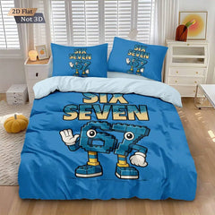 Six Seven plavi komplet posteljine od 3 dela, 6&7 print: 1 navlaka za jorgan + 2 jastučnice (punjenje nije uključeno)