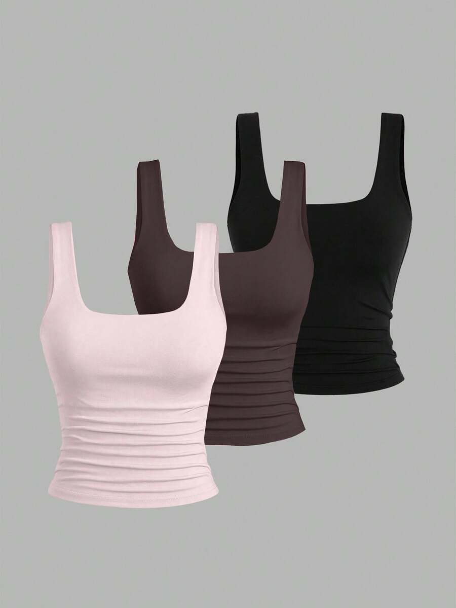 Sweetra Ženska Letnja Majica – Kvadratni Izrez, Nabran Slim Fit Casual Top