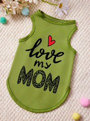 1pcLOVE MOM Love Letter Printed Pet Tank Top Grass Green Skin Friendly Breathable Pet Clothes