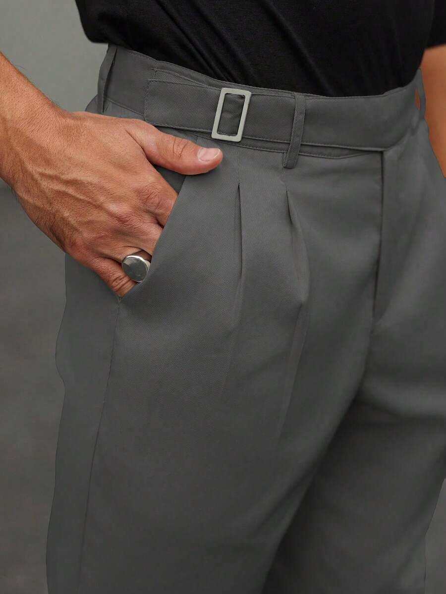 Muške svečane pantalone od odela jednobojne sa dizajnom kopče na struku, džepovima i suženim nogavicama